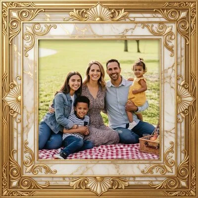 AI anniversary card in an elegant golden frame