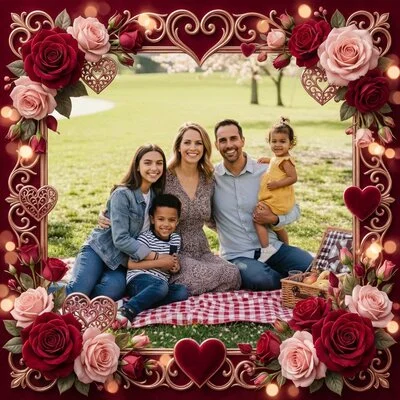 AI Valentine card with roses and red hearts