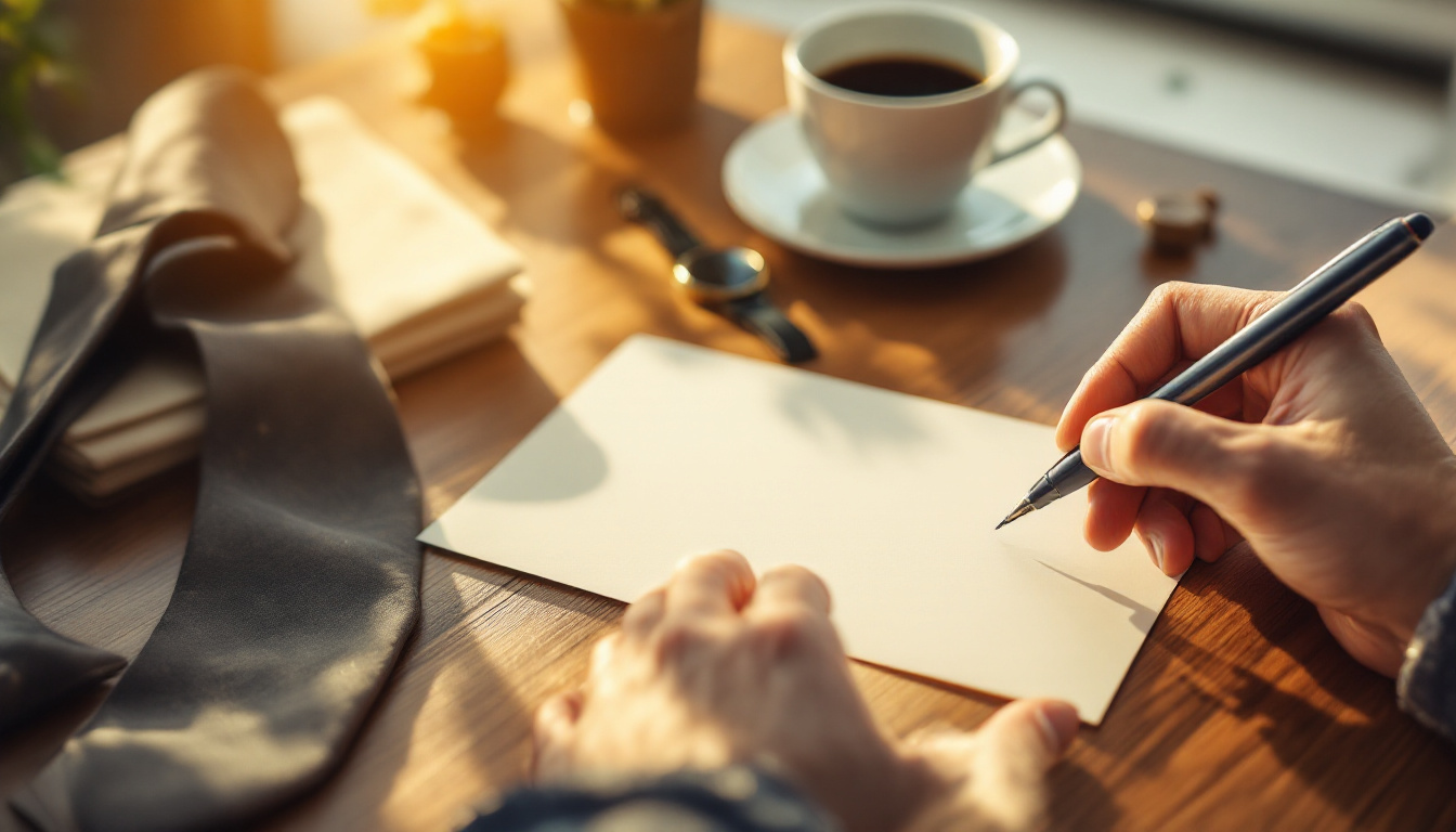 Writing Father's Day wishes by hand in a card for dad