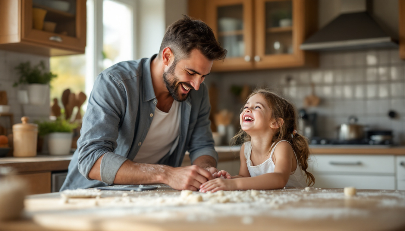A father and his daughter baking together on Father's Day