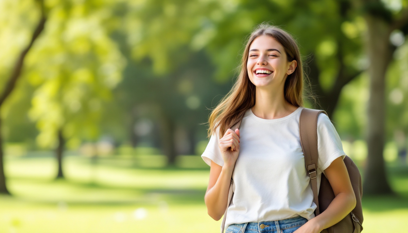 A happy smiling student outdoors at the end of the school year
