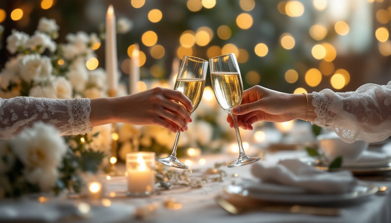 Champagne toast at an elegant wedding reception