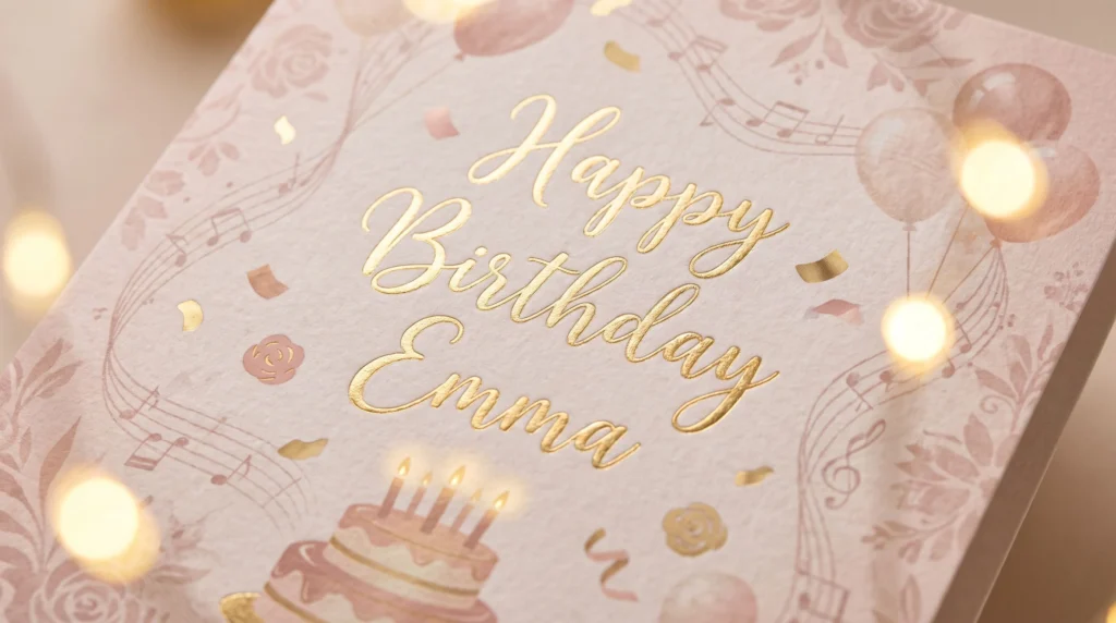 Happy Birthday Emma — personalized AI birthday song artwork