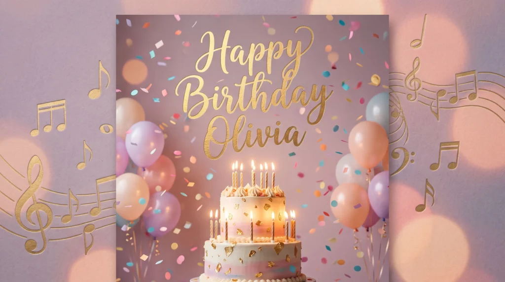 Happy Birthday Olivia — personalized AI birthday song artwork